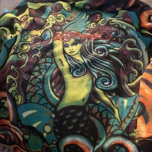 Ed Hardy Neon Mermaid Graphic Tee in Teal, Yellow, Purple, Orange and Black